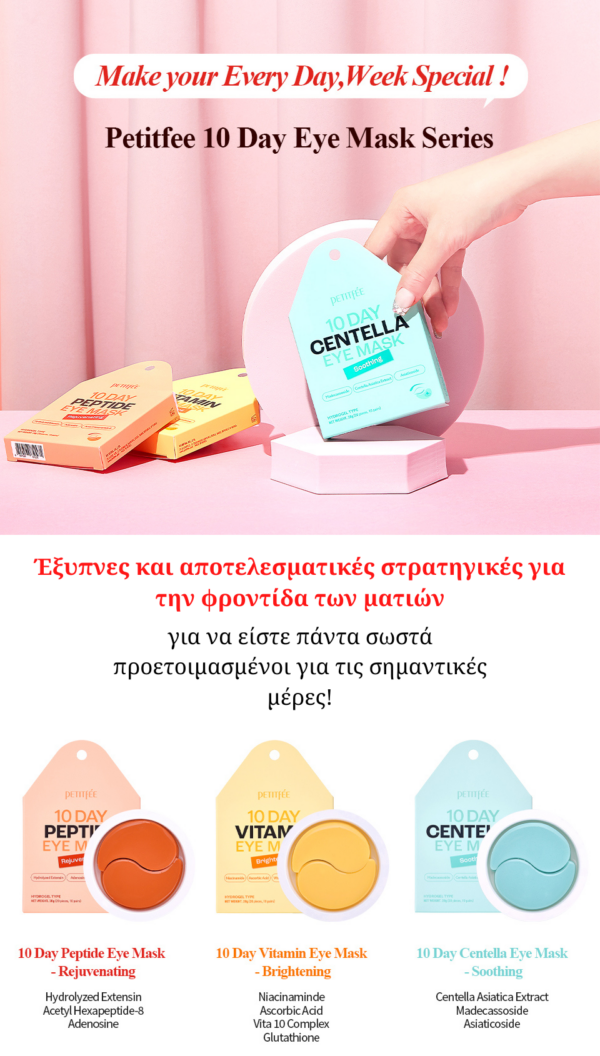 Petitfee Μάσκα Ματιών Patches 10 Day Centella Soothing (Συσκευασία 20 Τεμαχίων)